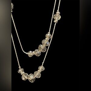 Faceted Clear Bead Necklace with Silver Accents - Modern Vintage - 30-Inch